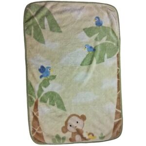 Carter's Monkey Palm Tree Bird Baby Blanket Beige Soft Unisex Security